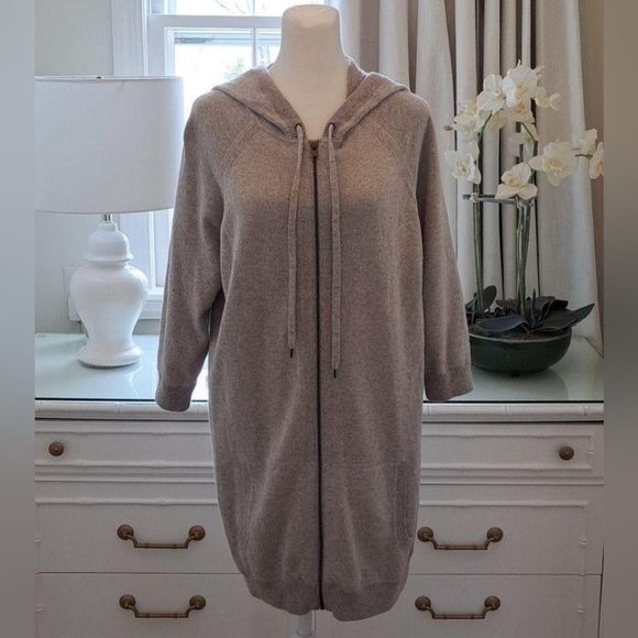 360 Cashmere Sweaters - 360 Cashmere Hooded Zip Up Cardigan Cotton Lambs Wool Blend 3/4 Sleeve Medium